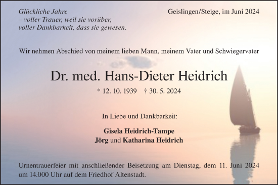 Traueranzeige von Hans-Dieter Heidrich von Geislinger Zeitung