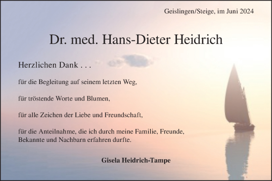 Traueranzeige von Hans-Dieter Heidrich von Geislinger Zeitung