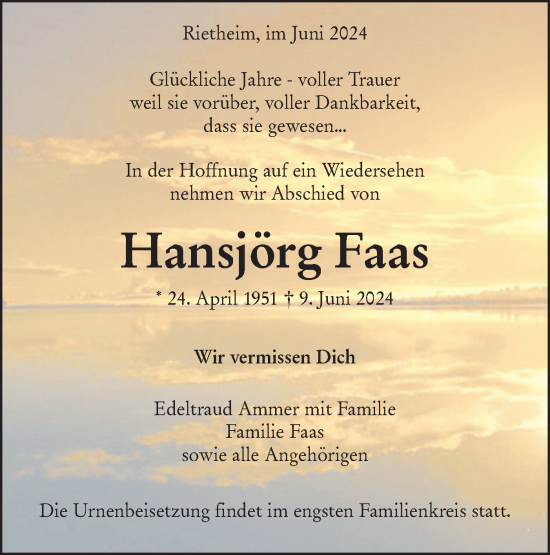 Traueranzeige von Hansjörg Faas von Alb-Bote/Metzinger-Uracher Volksblatt
