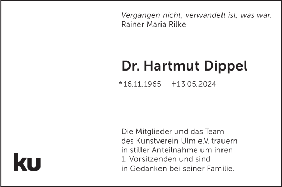 Traueranzeige von Hartmut Dippel von SÜDWEST PRESSE Ausgabe Ulm/Neu-Ulm