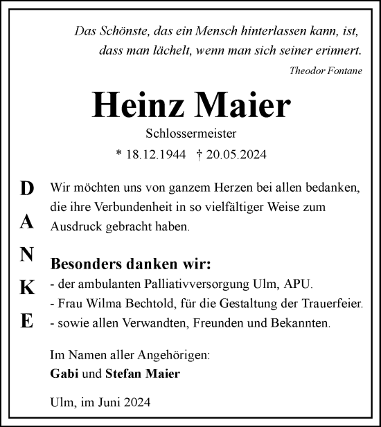 Traueranzeige von Heinz Maier von SÜDWEST PRESSE Ausgabe Ulm/Neu-Ulm