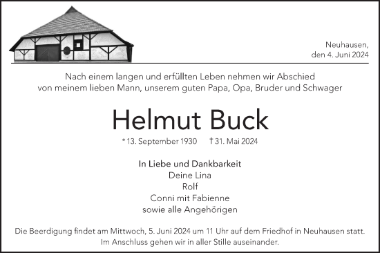 Traueranzeige von Helmut Buck von Alb-Bote/Metzinger-Uracher Volksblatt