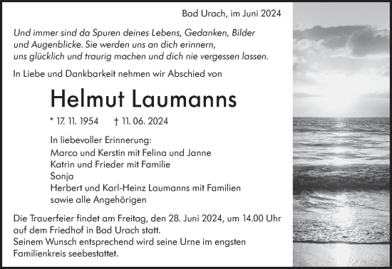 Traueranzeige von Helmut Laumanns von Alb-Bote/Metzinger-Uracher Volksblatt