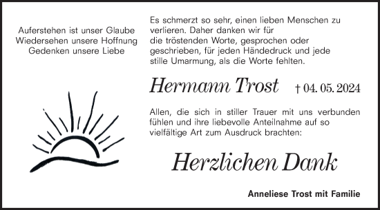 Traueranzeige von Hermann Trost von Hohenloher Tagblatt