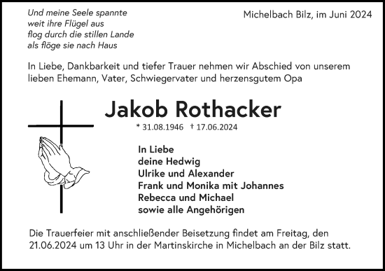 Traueranzeige von Jakob Rothacker von Haller Tagblatt