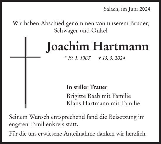 Traueranzeige von Joachim Hartmann von NWZ Neue Württembergische Zeitung