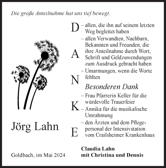 Traueranzeige von Jörg Lahn von Hohenloher Tagblatt