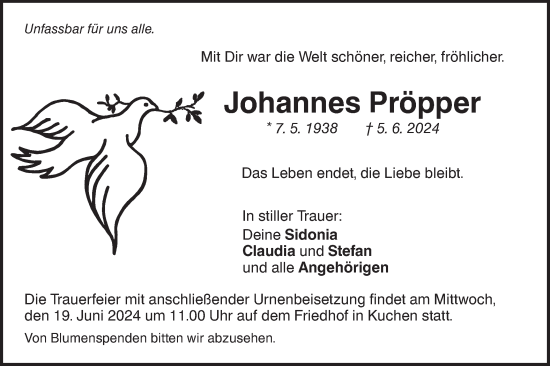 Traueranzeige von Johannes Pröpper von NWZ Neue Württembergische Zeitung