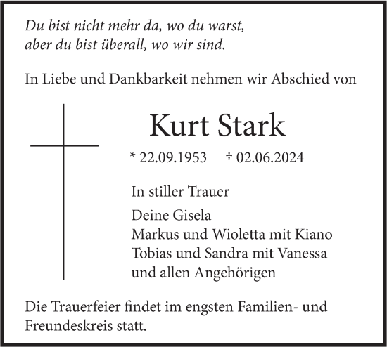 Traueranzeige von Kurt Stark von SÜDWEST PRESSE Ausgabe Ulm/Neu-Ulm