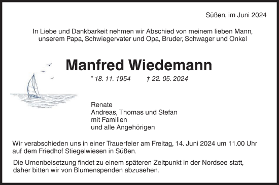 Traueranzeige von Manfred Wiedemann von NWZ Neue Württembergische Zeitung