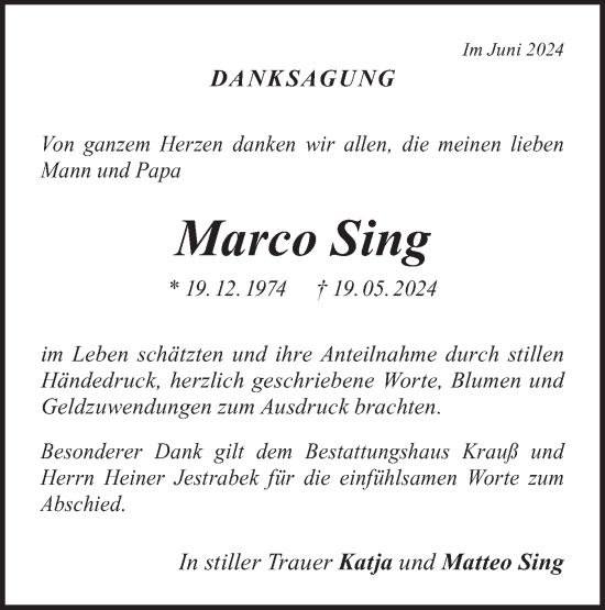Traueranzeige von Marco Sing von Haller Tagblatt
