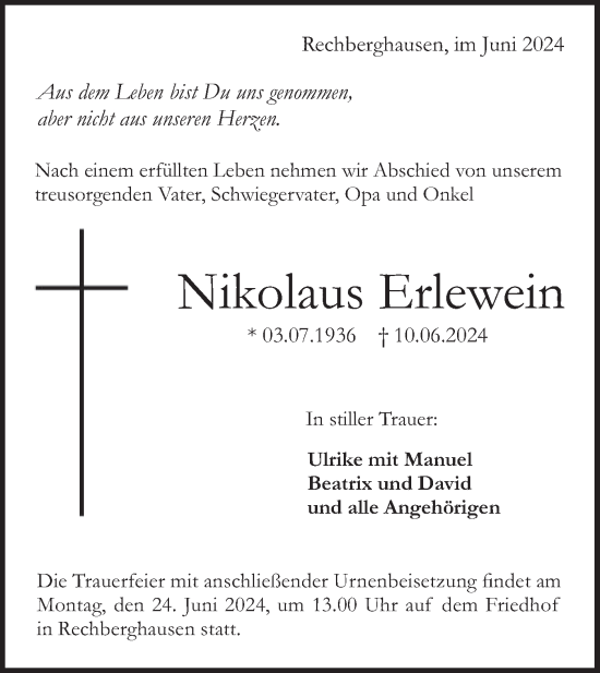 Traueranzeige von Nikolaus Erlewein von NWZ Neue Württembergische Zeitung