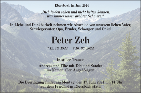 Traueranzeige von Peter Zeh von NWZ Neue Württembergische Zeitung