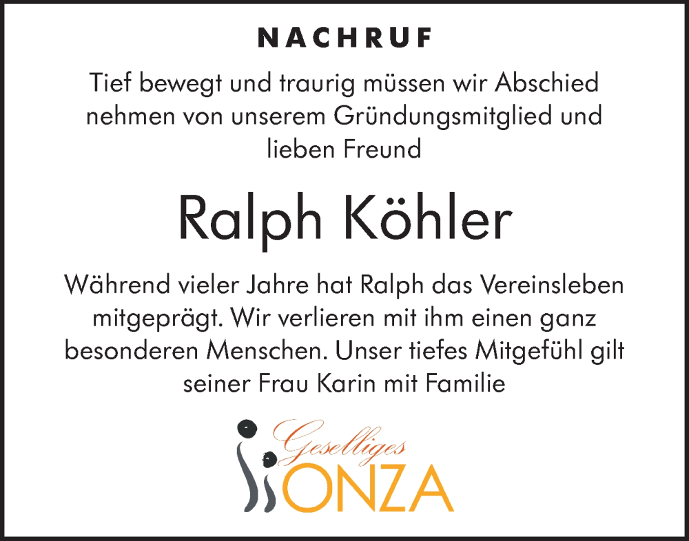  Traueranzeige für Ralph Köhler vom 20.06.2024 aus Hohenloher Tagblatt