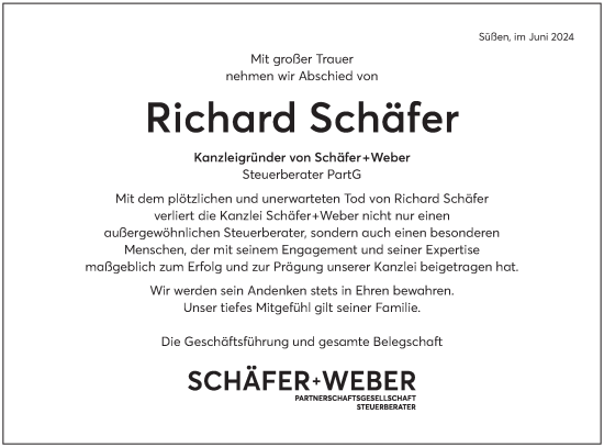 Traueranzeige von Richard Schäfer von NWZ Neue Württembergische Zeitung