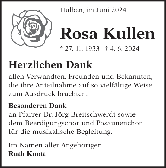 Traueranzeige von Rosa Kullen von Alb-Bote/Metzinger-Uracher Volksblatt