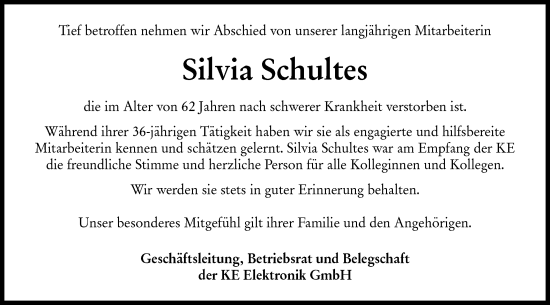 Traueranzeige von Silvia Schultes von Hohenloher Tagblatt