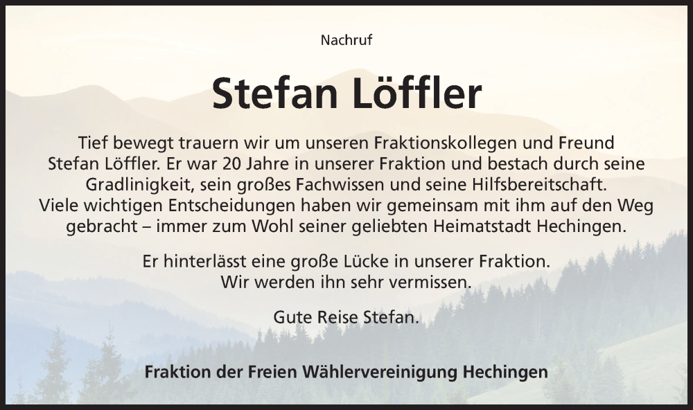  Traueranzeige für Stefan Löffler vom 21.06.2024 aus SÜDWEST PRESSE Zollernalbkreis/Hohenzollerische Zeitung