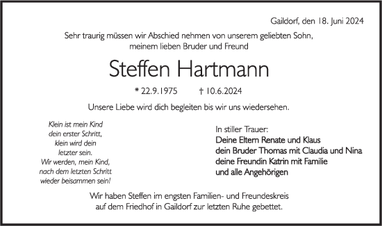 Traueranzeige von Steffen Hartmann von Rundschau Gaildorf