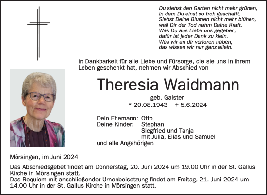 Traueranzeige von Theresia Waldmann von Alb-Bote/Metzinger-Uracher Volksblatt