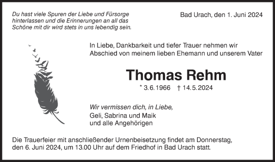 Traueranzeige von Thomas Rehm von Alb-Bote/Metzinger-Uracher Volksblatt