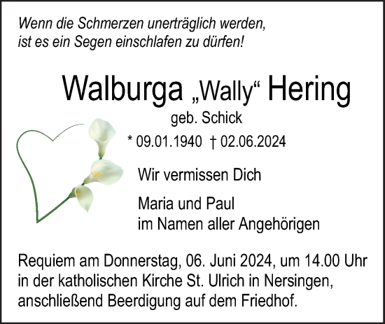 Traueranzeige von Walburga Hering von SÜDWEST PRESSE Ausgabe Ulm/Neu-Ulm
