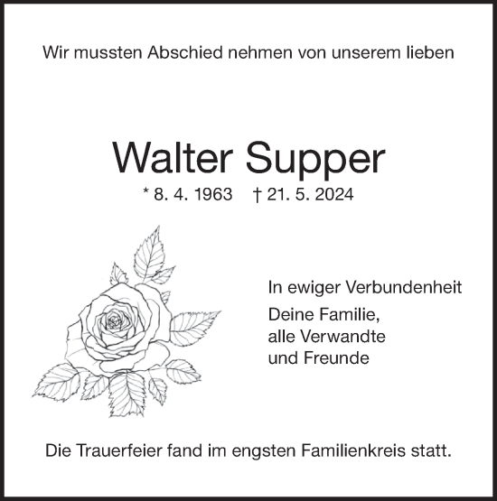 Traueranzeige von Walter Supper von Alb-Bote/Metzinger-Uracher Volksblatt