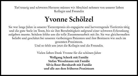 Traueranzeige von Yvonne Schölzel von Hohenloher Tagblatt