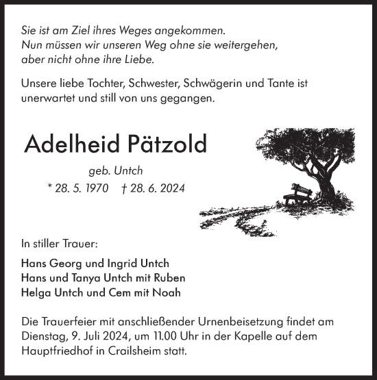 Traueranzeige von Adelheid Pätzold von Hohenloher Tagblatt