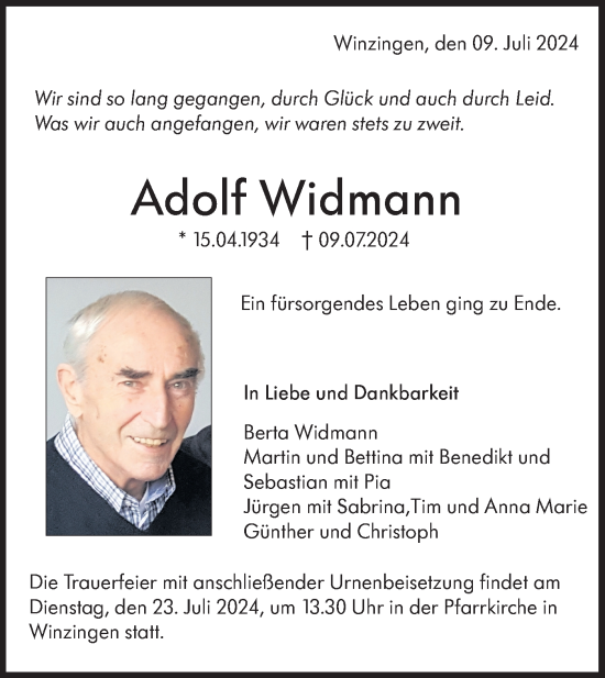 Traueranzeige von Adolf Widmann von NWZ Neue Württembergische Zeitung
