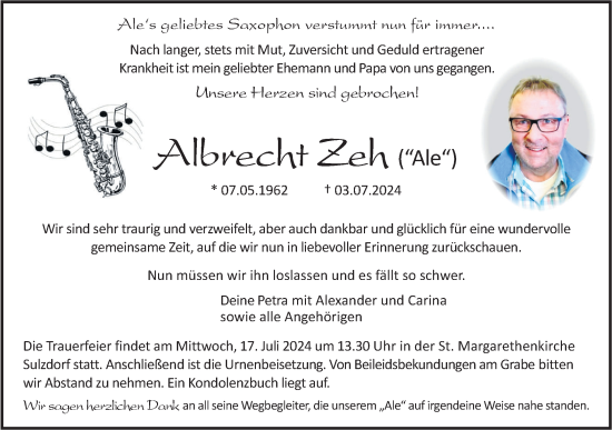 Traueranzeige von Albrecht Zeh von Haller Tagblatt