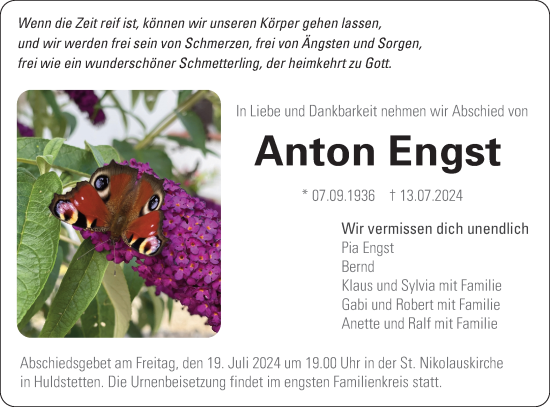 Traueranzeige von Anton Engst von Alb-Bote/Metzinger-Uracher Volksblatt