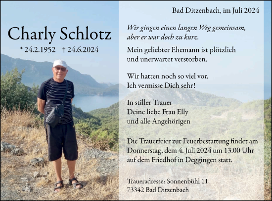 Traueranzeige von Charly Schlotz von NWZ Neue Württembergische Zeitung/Geislinger Zeitung