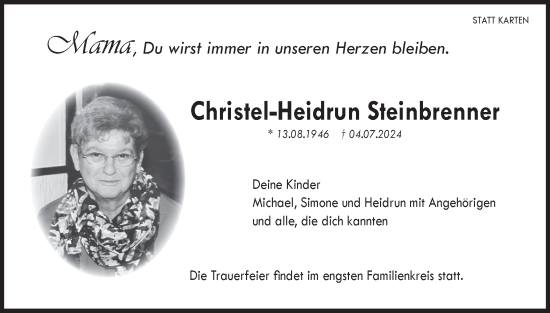 Traueranzeige von Christel-Heidrun Steinbrenner von Haller Tagblatt