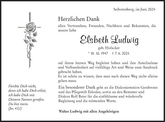 Traueranzeige von Elsbeth Ludwig von Hohenloher Tagblatt