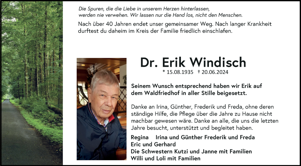  Traueranzeige für Erik Windisch vom 06.07.2024 aus Haller Tagblatt