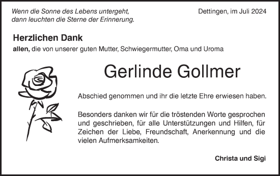 Traueranzeige von Gerlinde Gollmer von Alb-Bote/Metzinger-Uracher Volksblatt