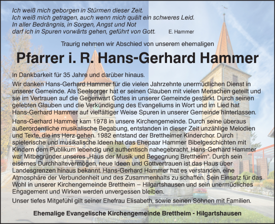 Traueranzeige von Hans-Gerhard Hammer von Hohenloher Tagblatt