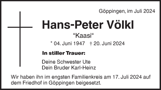 Traueranzeige von Hans-Peter Völkl von NWZ Neue Württembergische Zeitung