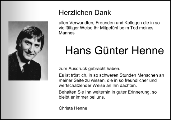 Traueranzeige von Hans Günter Henne von SÜDWEST PRESSE Zollernalbkreis/Hohenzollerische Zeitung