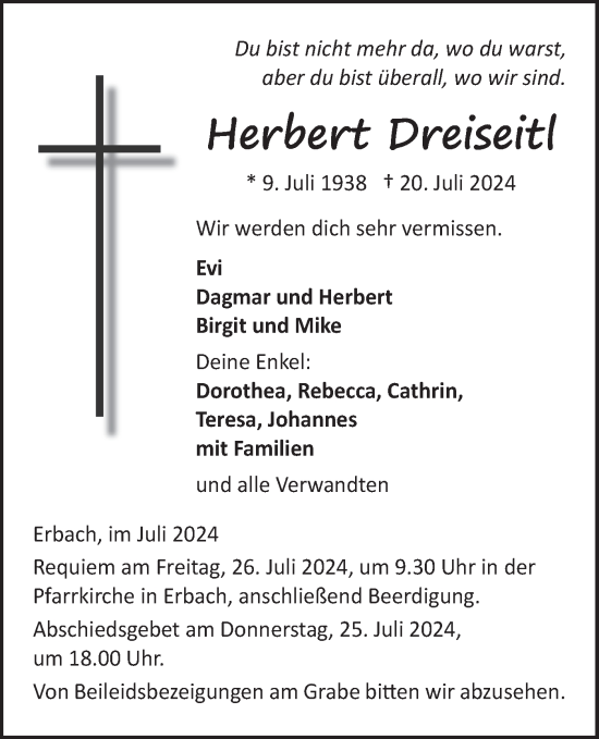 Traueranzeige von Herbert Dreiseitl von SÜDWEST PRESSE Ausgabe Ulm/Neu-Ulm