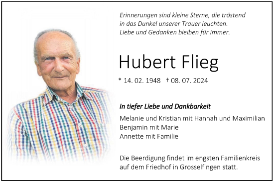 Traueranzeige von Hubert Flieg von SÜDWEST PRESSE Zollernalbkreis/Hohenzollerische Zeitung
