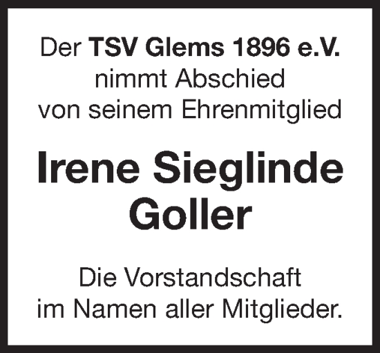 Traueranzeige von Irene Sieglinde Goller von Alb-Bote/Metzinger-Uracher Volksblatt