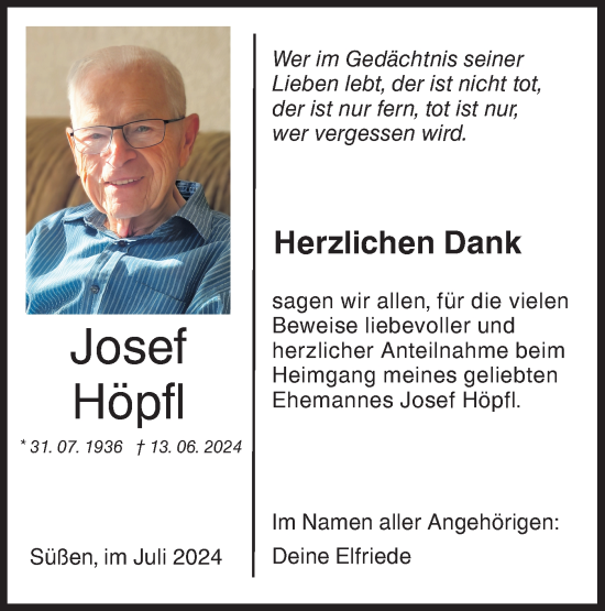 Traueranzeige von Josef Höpfl von NWZ Neue Württembergische Zeitung