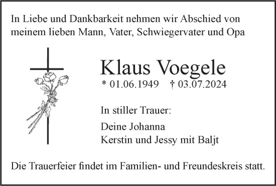 Traueranzeige von Klaus Voegele von SÜDWEST PRESSE Ausgabe Ulm/Neu-Ulm