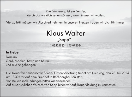 Traueranzeige von Klaus Walter von NWZ Neue Württembergische Zeitung