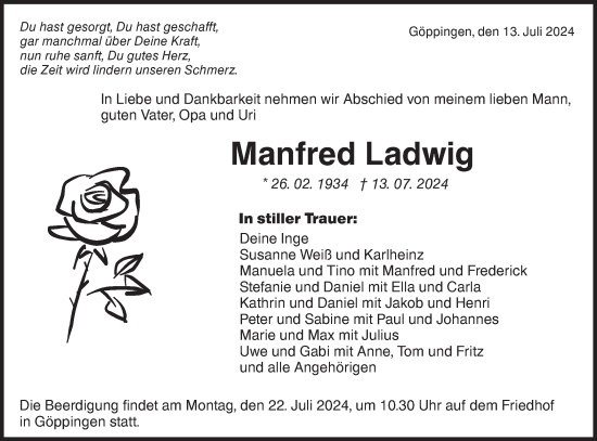 Traueranzeige von Manfred Ladwig von NWZ Neue Württembergische Zeitung