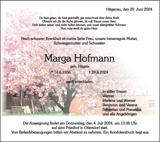 Traueranzeige von Marga Hofmann von Rundschau Gaildorf