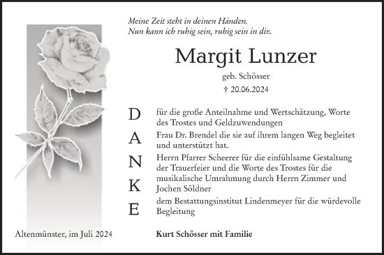 Traueranzeige von Margit Lunzer von Hohenloher Tagblatt