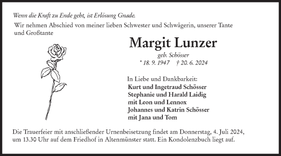 Traueranzeige von Margit Lunzer von Hohenloher Tagblatt